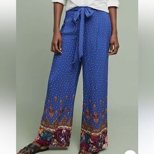 Anthropologie X Ett:Twa Indigo Blue Boho Floral Wide Leg Pants. Size 4 ** read**
